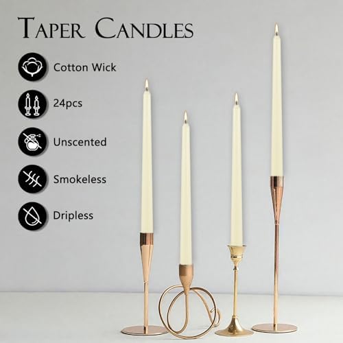 Ivory Taper Candle,24PACK Unscented 10 Inch Taper Candles-Dripless and Smokeless-8 Hours Long Burning Dinner Candle, Ideal for Halloween Taper Candles, Weddings, Dinner,Parties - Image 3