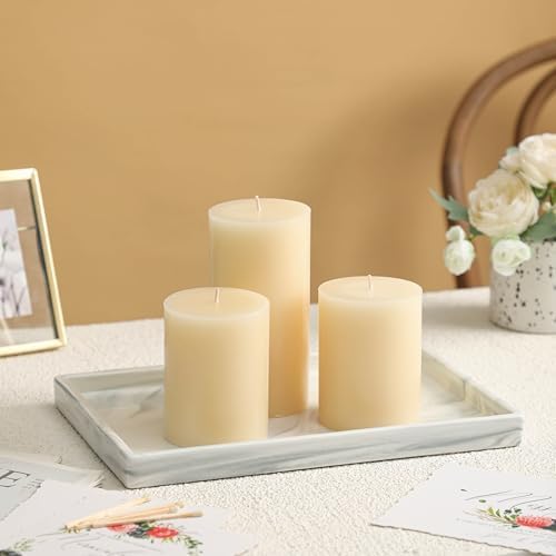 3x6 Inch Ivory Pillar Candles Set of 3 - Decorative Unscented Pillar Candle - Image 2