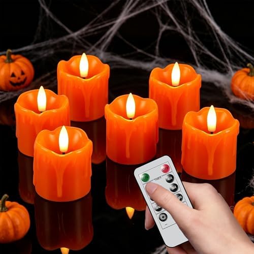 Orange Flameless Votive Candles Battery Operated with Remote Timer by DRomance