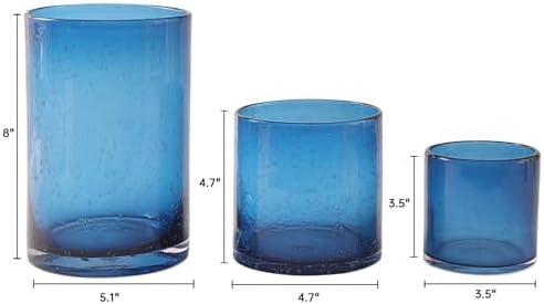 Hurricane Candle Holder Set of 3 Blue Candle Holders for Pillar Candles, Seeded Bubbles Glass Candle Holder, Blue Glass Cylinder Vases for Table Centerpieces, Home, Patio and Wedding 8" 4.7" 3.5" - Image 2