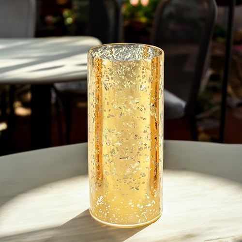 WGVI Hurricane Candle Holder Sleeve, W: 5", Ht: 10", Gold Speckled Glass Cylinder Open Both Ends, Chimney Tube Shade, 6 Piece - Image 3