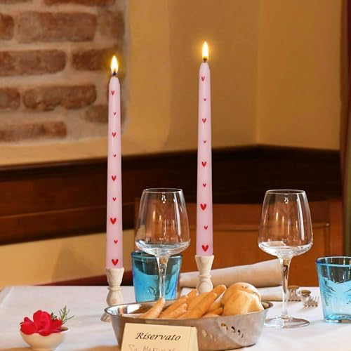 Pretty Pink Little Heart Taper Candle Sticks - Colorful candlesticks Unscented Party Gift Holiday Dinner Table Decorations 10 inch Set of 2 - Image 4