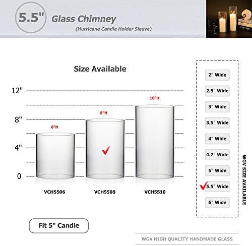 WGVI Hurricane Candle Holder Sleeve, Wide 5.5", Height 8", Clear Glass Cylinder Candleholder, Chimney Tube, Open Ended Candle Shade, 12 Pieces Bulk - Image 3
