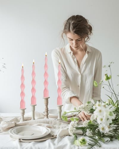 9.8" Pink Tall Taper Candle Sticks Dripless Taper Candle Handmade from Vegan Soy Wax for Holiday Wedding Party Home Dinner Decoration Party and Any Occasion,Set of 4(Pink) - Image 2