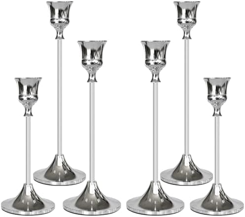 Showin Candlestick Holders Silver, 6 Packs Taper Candle Holder for Candlesticks, Candle Sticks Holder Decor for Home Decor by Showin