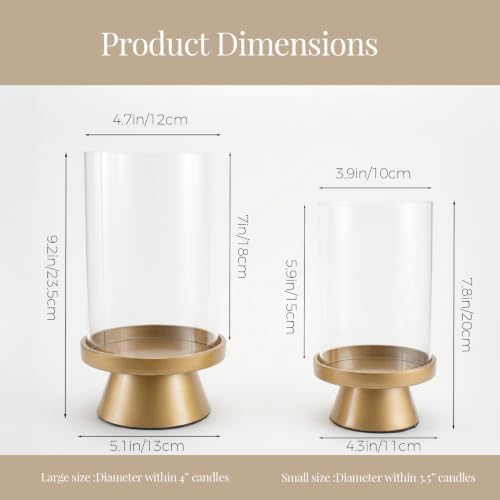 Set of 2 Large Gold Hurricane Glass Candle Holders for 4&3" Pillar Candles - Image 3