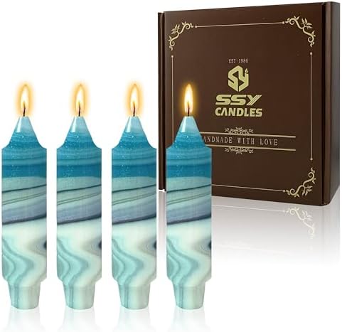 5 inch Short Candle Blue Quicksand Print Candle 4 Pack Handmade Unscented Taper Candles Printed Candlestick Smokeless Tapered Candles for Home Dinner Wedding Holiday by XINAOBAOLUO