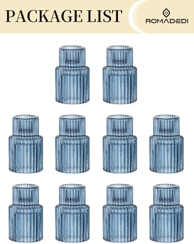 Romadedi 10-Pack Blue Ribbed Glass Taper Candle Holders, 2.76 in - Image 7