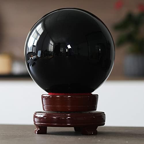 LONGWIN 150mm(5.9 inch) Big Divination Black Crystal Ball for Witchcraft Fengshui Sphere Home Decorations Meditation Ornaments
