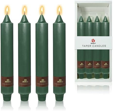 Christmas Green Candle 9 Inch Tall Smokeless Taper Candles 4 Pack Unscented Dinner Candle for Christmas Festive, Halloween Thanksgiving Day Fall Home Decor by XINAOBAOLUO