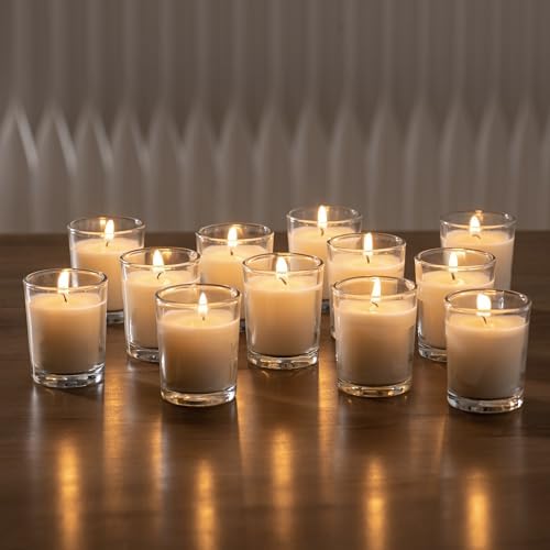 Housecret 60 Pack Warm White Unscented Clear Glass Filled Votive Candles. Hand Poured Wax Candle Ideal Gifts for Aromatherapy Spa Weddings Birthdays Holidays Party - Image 2