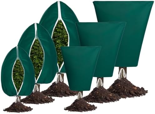 6 Pack Plant Covers Freeze Protection, Mixed Sizes 24''×32'', 32’’×47’’, 47''×71'' Frost Cloth with Zipper Drawstring, Reusable for Shrub Tree Potted Plants Winter Cold Weather(Green) by FVOTNW