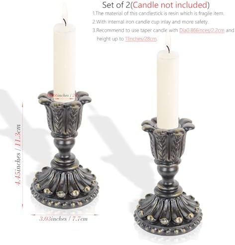2Pcs Vintage Black Candle Holders,European Style Candlesticks Holder - Image 4