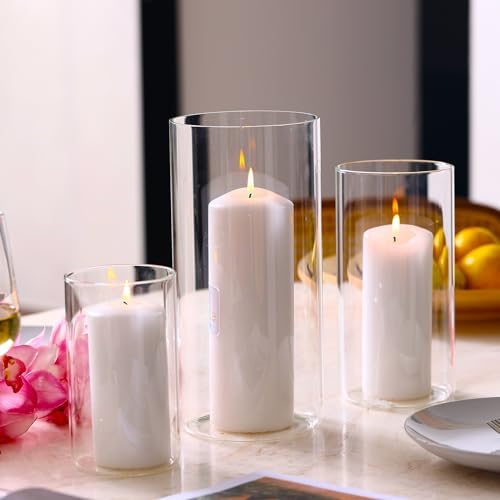 PHOSPHOR Hurricane Candle HoldersFor Pillar Candle Clear Glass Cylinder Centerpieces Vases Table Decoration Centerpiece Floral Room Decor Clear Seeded Bubbles Living Dining Kitchen 3 Pieces by PHOSPHOR