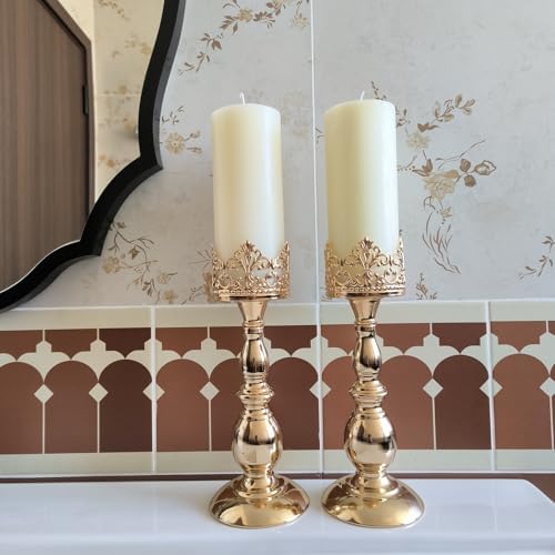 Candle Holders for Pillar Candles Gothic Gold Vintage Tall Candle Holders Set of 2 Decorative Large Table Centerpieces Candle Stand Decor (Gold 2PCS A) - Image 4