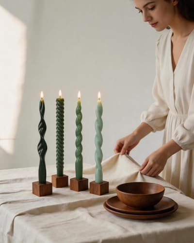 Green Taper Candles Spiral Candlesticks Unscented Smokeless Tall Candles for Wedding Holiday Dinner Party Home Decorative candles-10inch,4pcs - Image 3