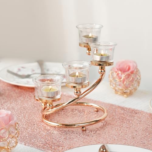 1Pc Gold 5-arm Metal & Glass Tea Light Candle Holders for Table Centerpiece, Glass Votive Tealight Holders/Candelabra Candlestick Holders for Wedding,Party, Anniversary,Christmas - Image 2
