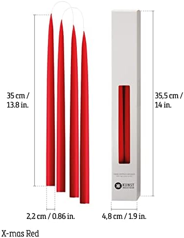 Kunstindustrien® Taper Candles, Set of 4, 13.8" – Made in Denmark, Long Burning Candles 15h, Unscented & Smokeless Candlesticks – Elegant Tall Candles for Weddings Dinners & Home Decor (Christmas Red) - Image 3
