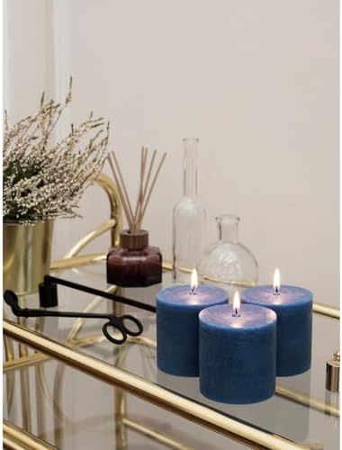 CANDWAX 3x3 Pillar Candles Set of 3 - Rustic Unscented No Drip Dark Blue Candles for Home Decor, Weddings, Centerpieces - Image 5