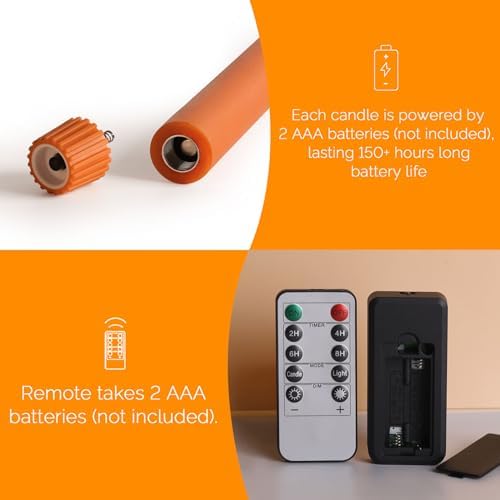 Burnt Orange Dripping Wax Fall Halloween LED Taper Candles with Remote - Image 4