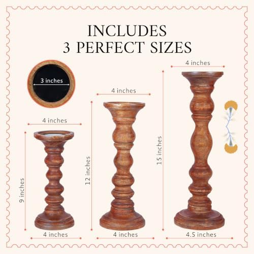 Mela Artisans Willow Mango Wood Candle Holders - Medium Polish, Set of 3 - Image 3