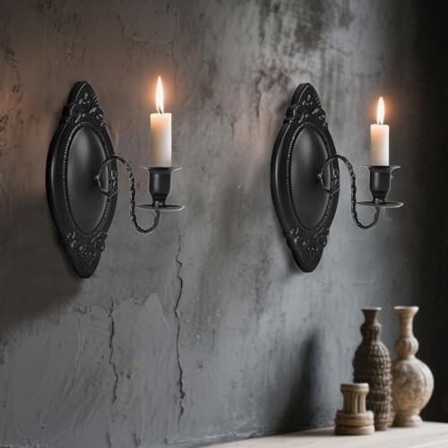 Black Candle Sconces Set of Two, Victorian Decor Royal Wall Sconce, Metal Rustic Candle Holder Baroque Home Wall Decor for Living Room, Dining Room, Bedroom, Fireplace, Hallway, Window - Image 2