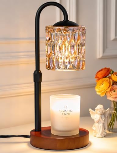 Briever Dimmable Candle Warmer Lamp with Timer, Height Adjustable Electric Candle Wax Warmer, Birthday Gifts for Women Mom, House Warming Gifts New Home Decor, Solid Wood Base, Walnut Champagne by Briever