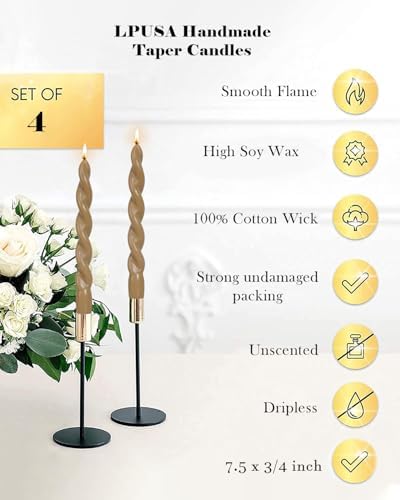 Spiral Taper Candles Brown Short Candle Sticks Unscented Smokeless Twisted Candlesticks for Fall Decor Holiday Dinner Party Christmas Decorations-7.5inch-4pack - Image 6
