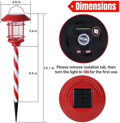 6 Pack Dual Use Solar Christmas Path Lights Outdoor, Hanging Lantern Solar Garden Light with Edison Bulb, Xmas Pathway Markers, Auto On/Off Candy Cane Lights for Patio Yard Walkway Driveway - Image 2