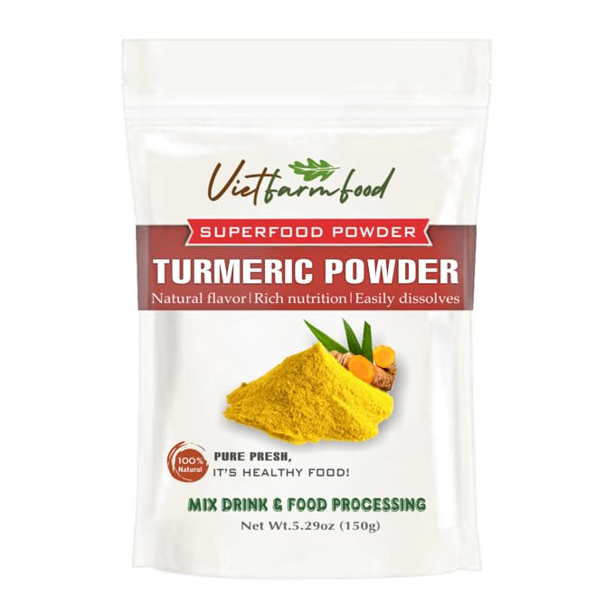 TUMERIC POWDER 5.29 Oz (150g) VIETFARMFOOD: Natural pure, convection dried seasoning made from real vegetables - perfect for adding flavor to any meal, from cooking, baking, salads, soups, sauces