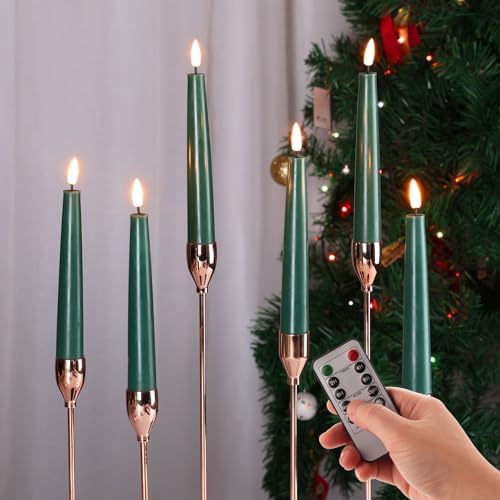 Eywamage Short Green Flameless Taper Candles with Remote Set of 6 by EywamageCandles