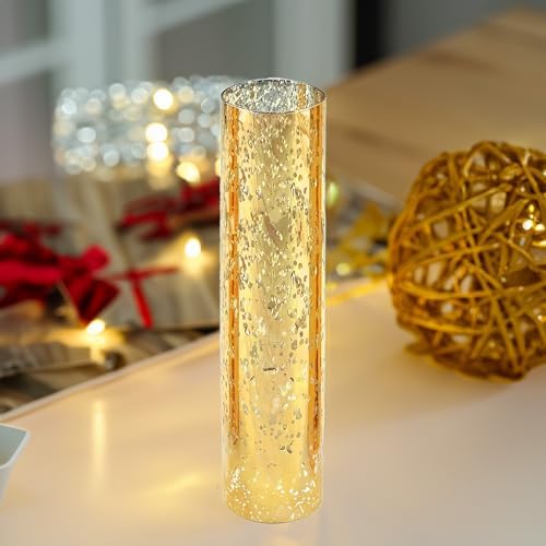 WGVI Hurricane Candle Holder Sleeve, W: 3", Ht: 14", Gold Speckled Glass Cylinder Open Both Ends, Chimney Tube Shade, 6 Pieces - Image 7