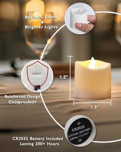 Homemory 24Pack Flameless LED Votive Candles, 200+Hour Lasting Electric Fake Candles, Battery Operated Tealights in Warm White for Wedding, Proposal Anniversary, Romantic Decor(Batteries Included) - Image 6