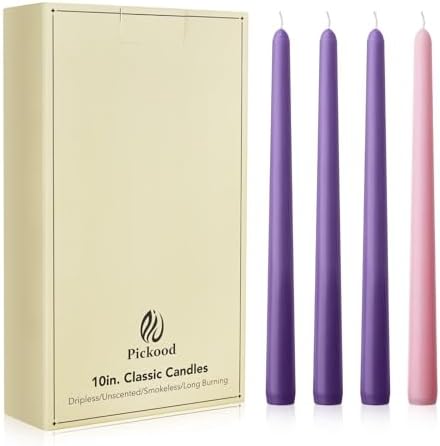 10-Inch Tall Dripless Advent Candles Set of 12, Tapered Candles, Perfect for Christmas - Smokeless, Unscented, Long Burning - Hand Poured, Colored Tall Candlesticks - Pink and Purple by Unknown