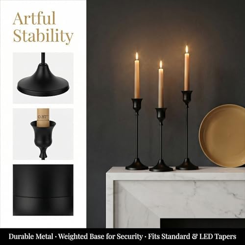 4 Sets(12 Pcs) Black Tapered Candle Holder,Candlestick Tall Metal Candlestick Holders for Table Centerpiece Home Decor for Wedding Fireplace Mantel Housewarming Gift Fits 3/4 Inch Thick Candles - Image 7