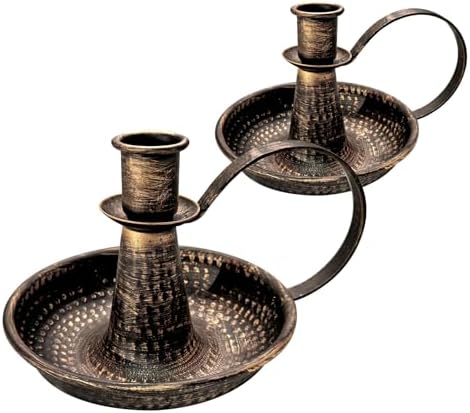 Gold Brass Vintage Candlestick Holders, with Handle, Taper Candle Holder for Candlesticks, for Fireplace Party, Dining, Home, Wedding Decor,Fits 3/4 inch Thick Candle&Led Candles（Set of 2pcs） by Unknown