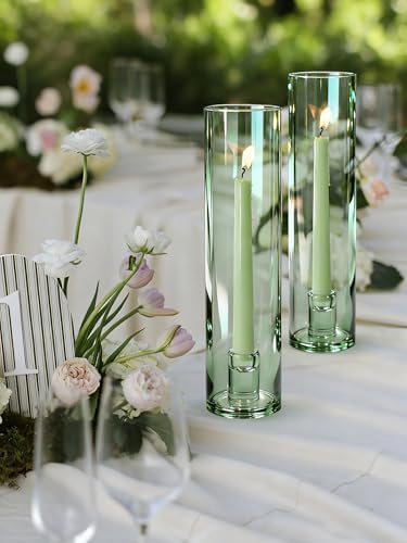 Vixdonos Glass Hurricane Candle Holder Set of 3 Modern Candlestick Holders Long Taper Candle Stand with 11.8 inch Tall Cylinder Windproof Cover for Wedding Party Table Centerpiece Outdoor - Image 3