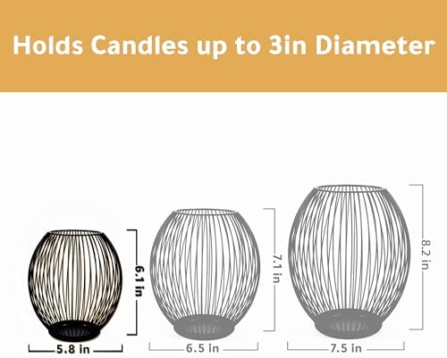 OLEEK Small Outdoor Candle Holders for Patio - Pillar Candle Holder - Black Wire Candle Holder for Table Centerpiece - Iron Lantern Decorative Candles - Farmhouse Decor Fireplace Metal Candle Holders - Image 4