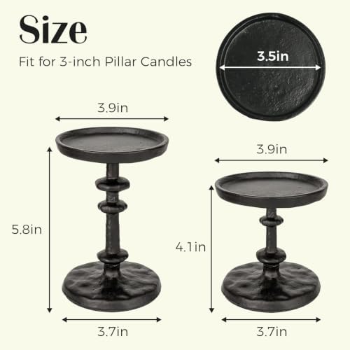 Black Cast Iron Pillar Candle Holders Set of 2 Farmhouse Candlesticks - Image 2
