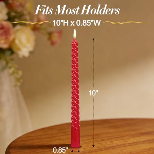 Tobeape 10 Inch Red Spiral Taper Candle Sticks 4 Pack, Unscented & Dripless - Image 3