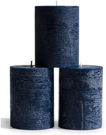 CANDWAX 3x4 inch Pillar Candles Set of 3 – Unscented Dripless Rustic Dark Blue Candles for Room Decor, Weddings, Centerpieces by CANDWAX