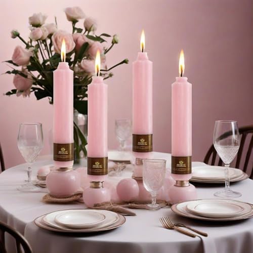 4 PCS Handmade Taper Candle Pink Small Candlesticks 7 inch Short Candlesticks for Dinner Household Wedding Party Home Décor - Image 2