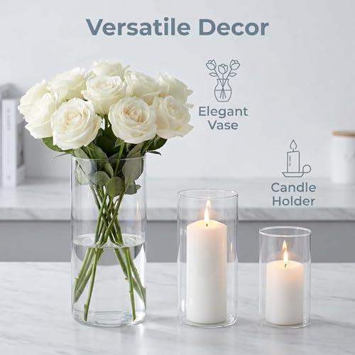 Hurricane Candle Holders, Clear Glass Cylinder Centerpieces Vases, Pillar Candle Sleeves for Wedding, Table Decoration Centerpiece Floral Room Home, Dining Room Decor 6 Pieces - Image 4