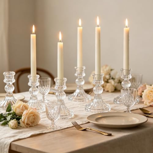 6 Pack Glass Taper Candlestick Holders, Clear Candlestick Holders, 4" H Stripe Crystal Candle Holders Decorative Candle Stand Centerpiece for Wedding, Festival, Dinning Party Table Decor - Image 7