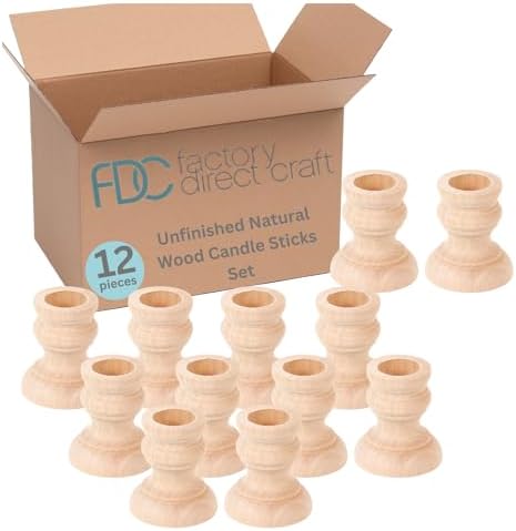 Unfinished Natural Wood Candle Sticks Set by Factory Direct Craft - Set of 12 Wooden Candle Holders for DIY Crafts and Decorating Made in USA (Sizes 2" H) by FactoryDirectCraft