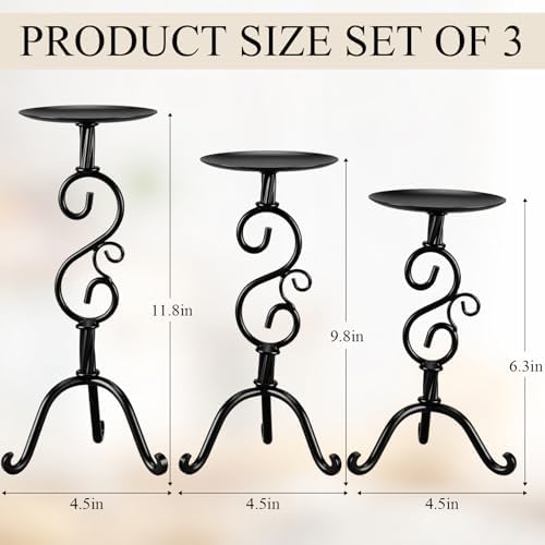 3 Pcs Black Iron Candlestick Holders 11.8,9.8,6.3 Inch, Classic - Image 2