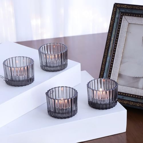 VOHO 24pcs Smokey Grey Tealight Candle Holder, Ribbed Votive Candle Holders - Image 5