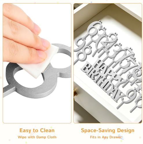 20Pcs Wooden Number Candle Holder with Happy Birthday Sign-Silvery - Image 5