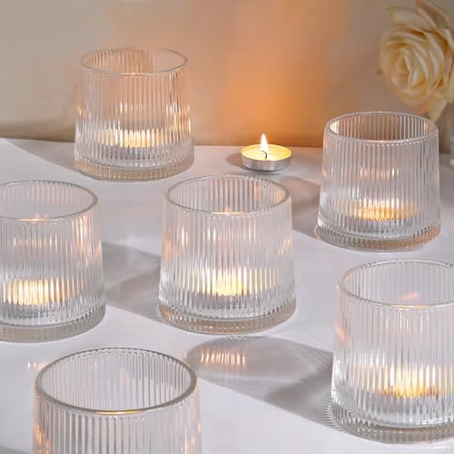 DARJEN Clear Ribbed Tealight Votive Candle Holders- 6Pack by DARJEN