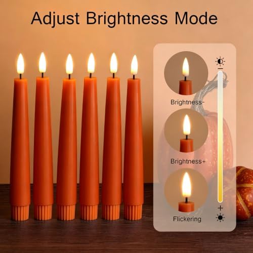 Eywamage Short Burnt Orange Fall LED Taper Candles with Remote Set of 6 - Image 4